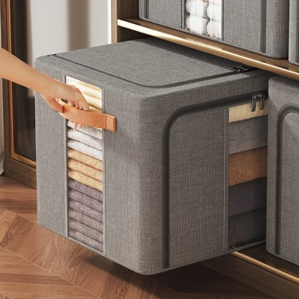 1Pc Large capacity 100L clothes basket Steel frame foldable clothes storage box Cotton quilt hat scarf  Wardrobe organizer 5