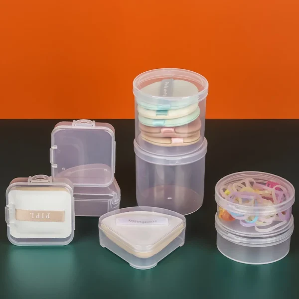 Plastic Transparent PP Storage Box Makeup Tools Powder Puff Storage Case Rubber Band Hard Skin Pill Grocery Storage Box 1