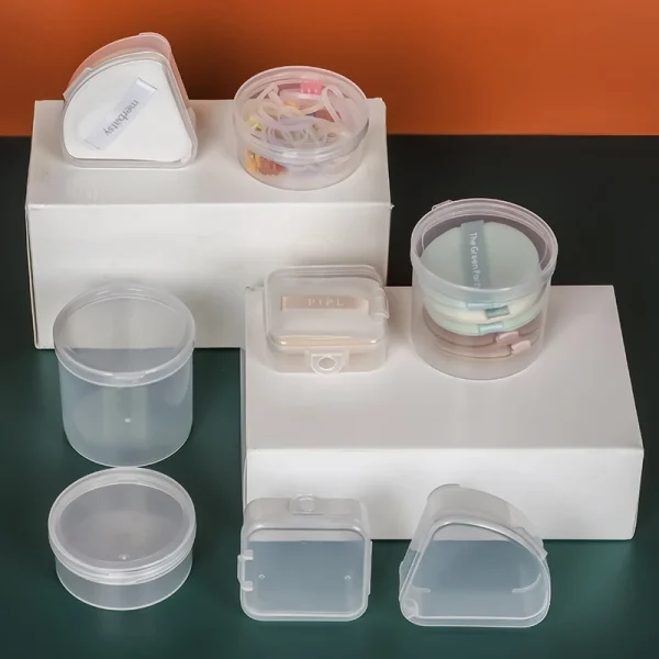 Plastic Transparent PP Storage Box Makeup Tools Powder Puff Storage Case Rubber Band Hard Skin Pill Grocery Storage Box 4