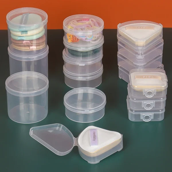 Plastic Transparent PP Storage Box Makeup Tools Powder Puff Storage Case Rubber Band Hard Skin Pill Grocery Storage Box 6