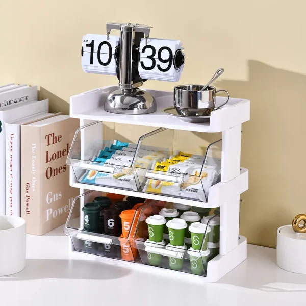 Tea Bag Storage Box Office Coffee Organizer Drawer Rack Mask Lipstick Cosmetics Rack Kitchen Organization Desk Storage Station 4