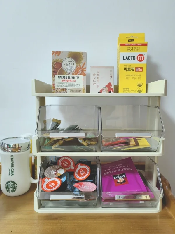 Tea Bag Storage Box Office Coffee Organizer Drawer Rack Mask Lipstick Cosmetics Rack Kitchen Organization Desk Storage Station 6