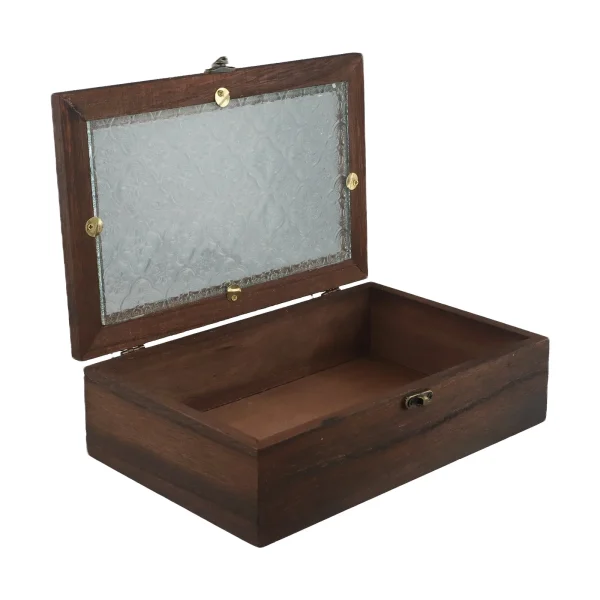 Rectangular Wooden Storage Box Nordic Retro Solid Wood Begonia Flower Glass Desktop Storage Decorative Box Hinged Storage Boxes 4