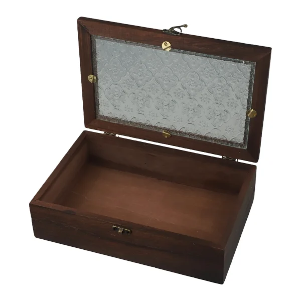 Rectangular Wooden Storage Box Nordic Retro Solid Wood Begonia Flower Glass Desktop Storage Decorative Box Hinged Storage Boxes 5