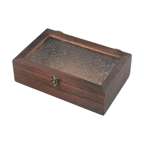 Rectangular Wooden Storage Box Nordic Retro Solid Wood Begonia Flower Glass Desktop Storage Decorative Box Hinged Storage Boxes 6