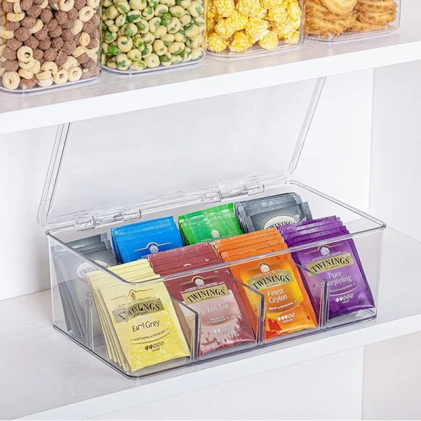 Tea Bag Storage Box Office Multifunctional Storage Box with Lid Acrylic Organizer Coffee Bag Compartment Box 1