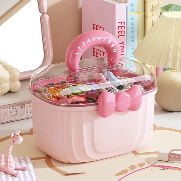 Hair Accessories Storage Box, Portable Makeup Organizer for Hair Clips, Hair Ties, Earrings, Bracelets, Necklaces 1