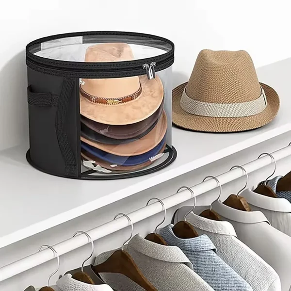 Clear PVC Hat Storage Organizer With Zipper Closure, Portable Stackable Round Brim Hat Container With Handle, Transparent Fashio 1