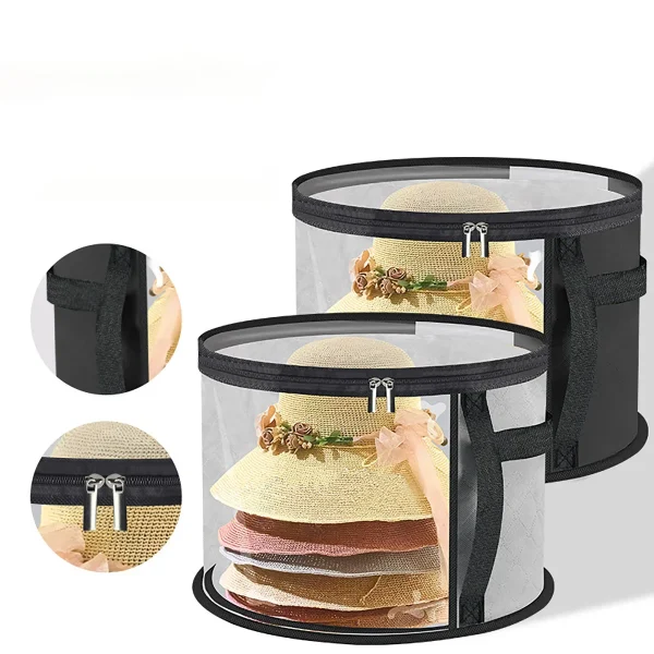 Clear PVC Hat Storage Organizer With Zipper Closure, Portable Stackable Round Brim Hat Container With Handle, Transparent Fashio 4