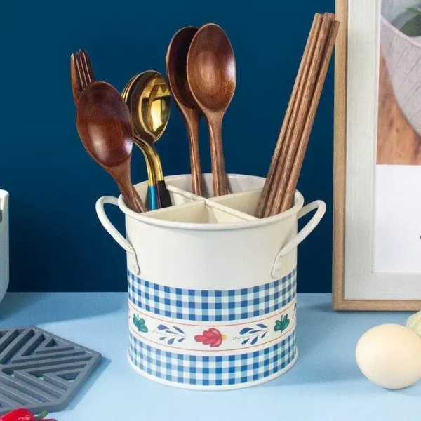 Retro Tableware Storage Bucket Draining Rack with Divider Kitchen Knife and Fork Storage Box Home Decoration for Kitchen Tools 2
