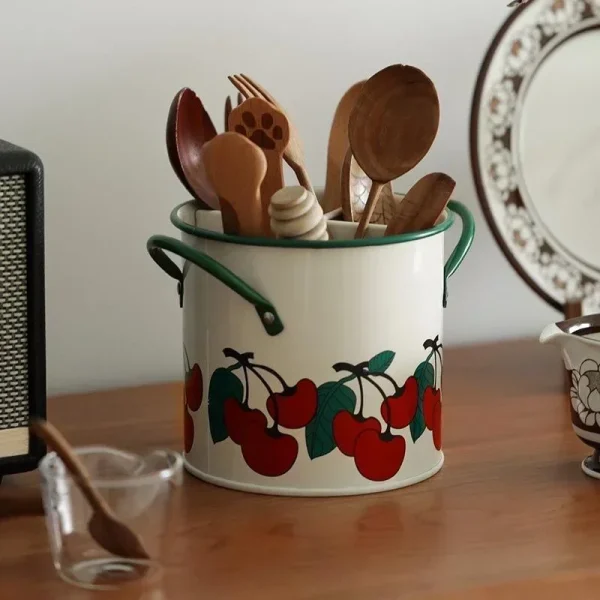 Retro Tableware Storage Bucket Draining Rack with Divider Kitchen Knife and Fork Storage Box Home Decoration for Kitchen Tools 3