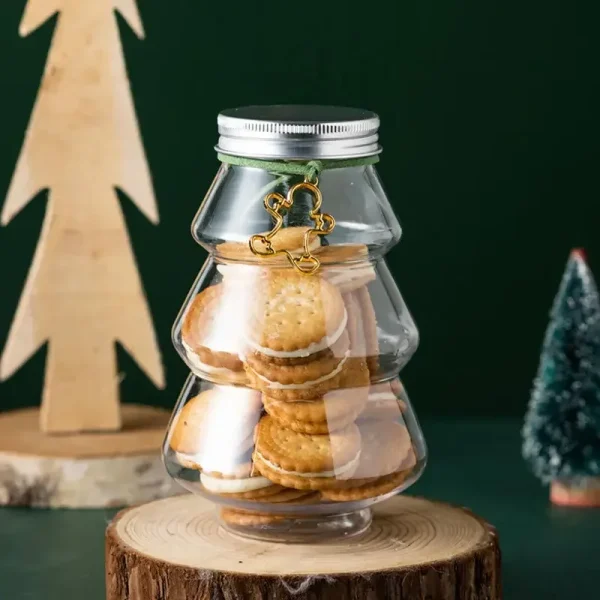 500ml Christmas Candy Biscuits Bottle Snowman&Tree Shape Drink Bottles Juice Milk Tea Jar Food Storage Container Party Favors 3