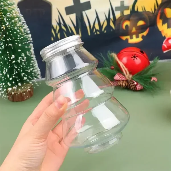 500ml Christmas Candy Biscuits Bottle Snowman&Tree Shape Drink Bottles Juice Milk Tea Jar Food Storage Container Party Favors 4