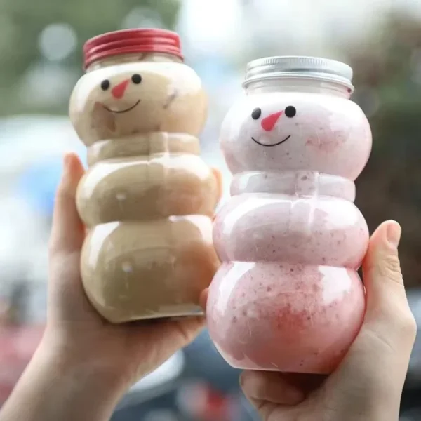 500ml Christmas Candy Biscuits Bottle Snowman&Tree Shape Drink Bottles Juice Milk Tea Jar Food Storage Container Party Favors 5