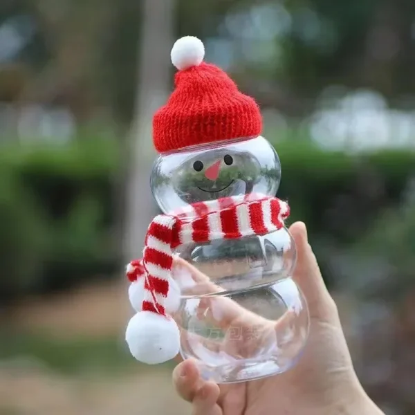 500ml Christmas Candy Biscuits Bottle Snowman&Tree Shape Drink Bottles Juice Milk Tea Jar Food Storage Container Party Favors 6
