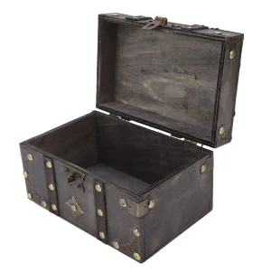Retro Wooden Treasure Chest Vintage Jewelry Storage Box with Coded Lock for Photography Props Shop Window Decoration 1