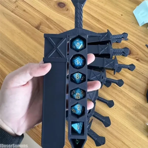 3D Printed Sword-shaped Storage Box for DND RPG TRPG Games Dice DND Game Role 22mm Dice Holder Desktop Ornament Storage Boxes 5