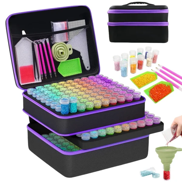 240 Slot Diamond Painting Storage Box with Diamond Painting Accessory and Tool Set, 3 Tier Universal Art Storage Container 5