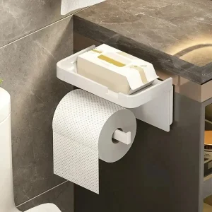 1pc Toilet paper holder, plastic storage rack, kitchen towel holder, seasoning bottle, bathroom wall roll paper 1