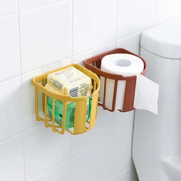 Punch-Free Toilet Paper Shelf Bathroom Kitchen Tissue Box Wall-Mounted Sticky Paper Storage Box Toilet Paper Holder Roll Paper 2