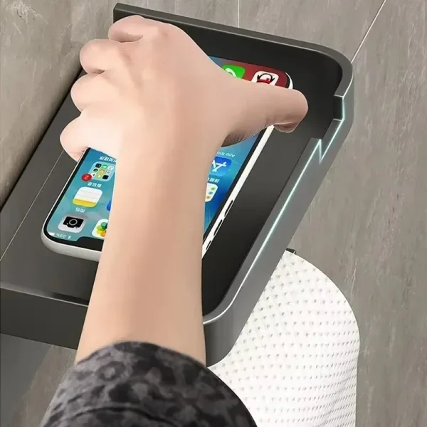 Rustproof Thickened Plastic Wall-Mounted Toilet Paper Holder for Bathroom/Kitchen with Phone Storage 2