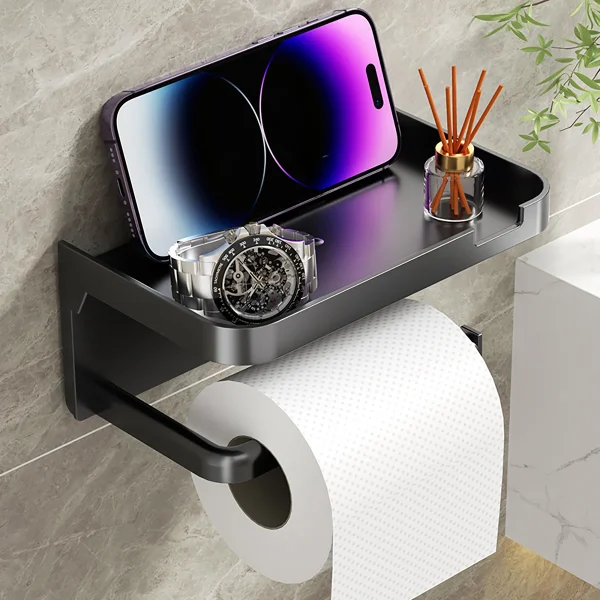 1PCS Wall Mounted Storage Rack Toilet Paper Holder No-Punch Roll Organizer - Bathroom Storage Accessories 1