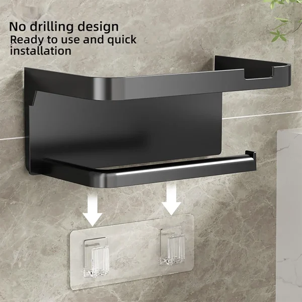 1PCS Wall Mounted Storage Rack Toilet Paper Holder No-Punch Roll Organizer - Bathroom Storage Accessories 2