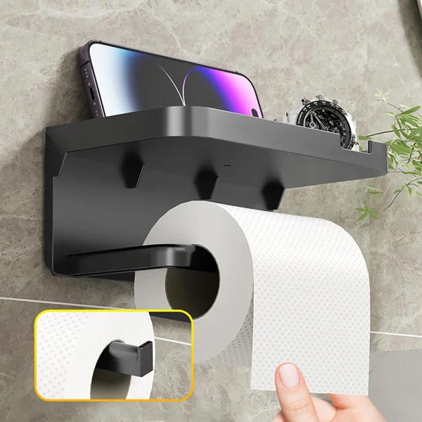 1PCS Wall Mounted Storage Rack Toilet Paper Holder No-Punch Roll Organizer - Bathroom Storage Accessories 5