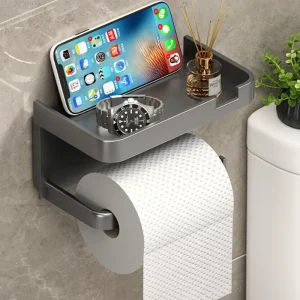 Aluminum Alloy Toilet Paper Holder Bathroom Wall Mount WC Paper Phone Holder Shelf Towel Roll shelf Accessories 1