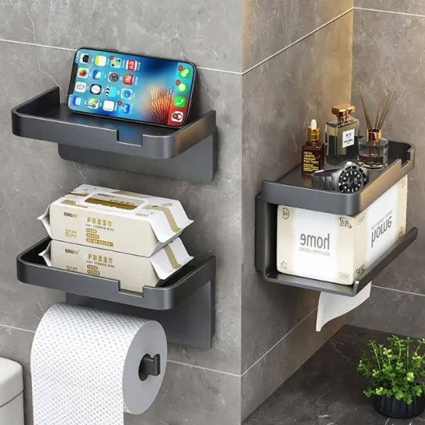 Aluminum Alloy Toilet Paper Holder Bathroom Wall Mount WC Paper Phone Holder Shelf Towel Roll shelf Accessories 4