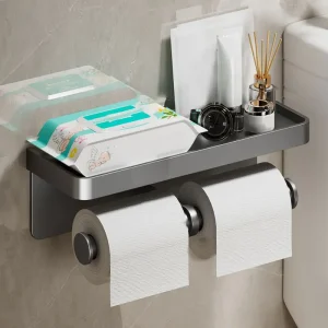 Aluminum Alloy Paper Holder Wall-Mounted Toilet Roll Paper Holder No Drilling Bathroom Kitchen Paper Holder 1