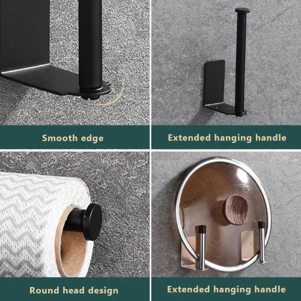 Kitchen Carbon Steel Paper Towel Holder No Punch Cabinet Paper Shelf Household Roll Paper Hanger Plastic Wrap Rag Storage Rack 3