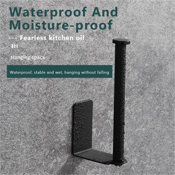 Kitchen Carbon Steel Paper Towel Holder No Punch Cabinet Paper Shelf Household Roll Paper Hanger Plastic Wrap Rag Storage Rack 4