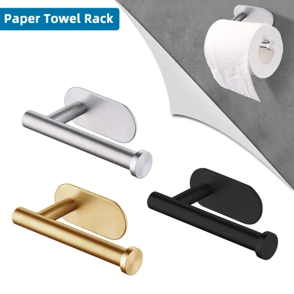 Self Adhesive Toilet Paper Towel Holder Stainless Steel Wall Mount  No Punching Tissue Towel Roll Dispenser for Bathroom Kitchen 1
