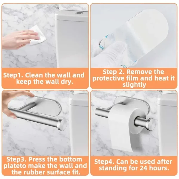 Self Adhesive Toilet Paper Towel Holder Stainless Steel Wall Mount  No Punching Tissue Towel Roll Dispenser for Bathroom Kitchen 4