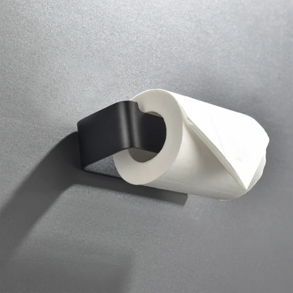 Aluminum Paper Roll Holder Black Toilet Tissue Hanger Free Punch Paper Rack Bathroom Accessories WC Tissue Hanger Kitchen Paper 2