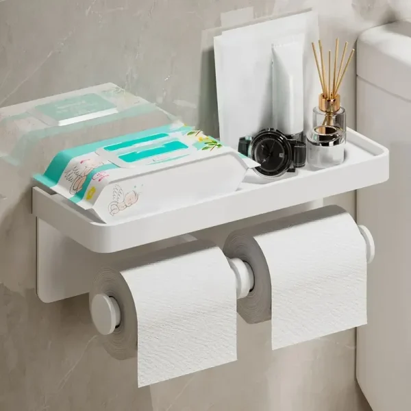 Aluminum Alloy Paper Holder Wall-Mounted Toilet Roll Paper Holder No Drilling Bathroom Kitchen Paper Holder 3