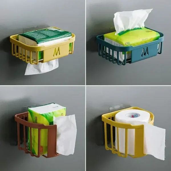 Toilet Paper Shelf Bathroom Kitchen Wall-Mounted Punch-Free Tissue Box Sticky Storage Box Toilet Holder Roll 2
