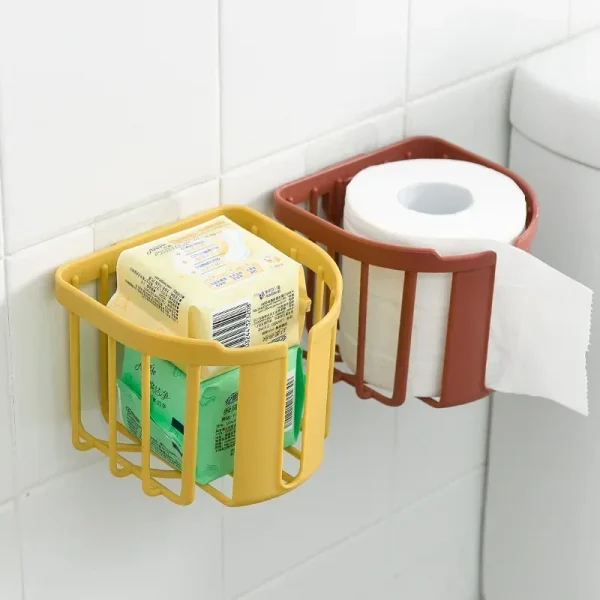 Toilet Paper Shelf Bathroom Kitchen Wall-Mounted Punch-Free Tissue Box Sticky Storage Box Toilet Holder Roll 4