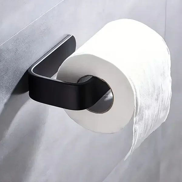 Wall-Mounted Toilet Paper Rack - Sleek Black/White, No-Drill Adhesive, Bathroom & Kitchen Organizer 2