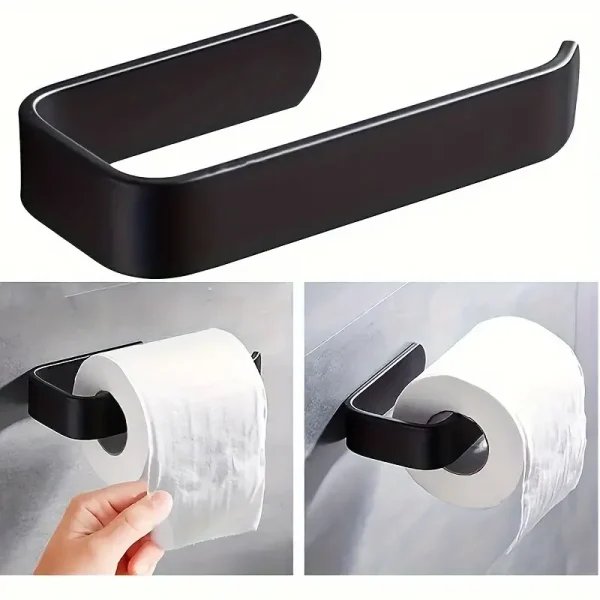 Wall-Mounted Toilet Paper Rack - Sleek Black/White, No-Drill Adhesive, Bathroom & Kitchen Organizer 4