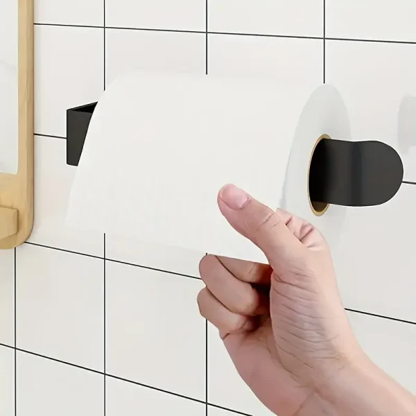 Wall-Mounted Toilet Paper Rack - Sleek Black/White, No-Drill Adhesive, Bathroom & Kitchen Organizer 5