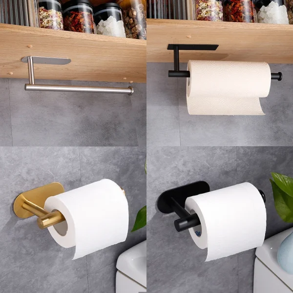 Kitchen Paper Towel Holder Adhesive Tissue Hanger Toilet Roll Paper Dispenser Cabinet Storage Napkin Rack Bathroom Accessories 2