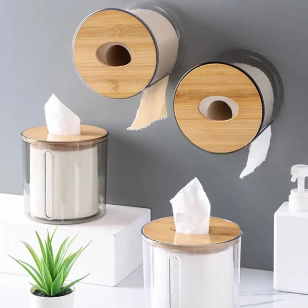 Waterproof Toilet Paper Holder Home Supplies Round Plastic Paper Container Wall Mounted Paper Shelf Bathroom 4