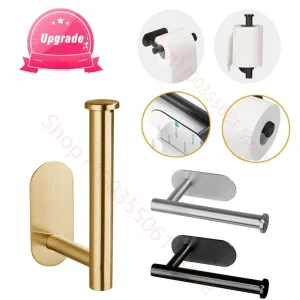 Adhesive Toilet Paper Holder 304 Stainless Steel Brushed Gold Paper Towel Roll Rack Black Bathroom Kitchen Long Tissue Hanger 1