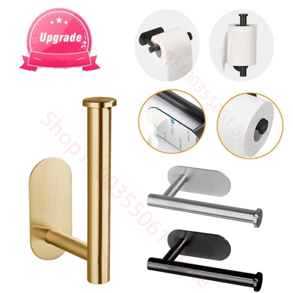 Adhesive Toilet Paper Holder 304 Stainless Steel Brushed Gold Paper Towel Roll Rack Black Bathroom Kitchen Long Tissue Hanger 1