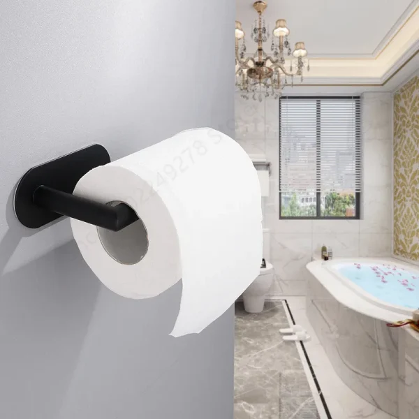 Adhesive Toilet Paper Holder 304 Stainless Steel Brushed Gold Paper Towel Roll Rack Black Bathroom Kitchen Long Tissue Hanger 2