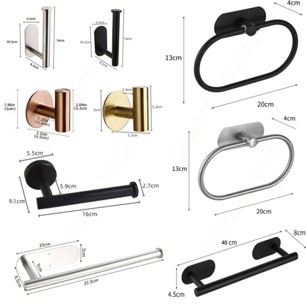 Adhesive Toilet Paper Holder 304 Stainless Steel Brushed Gold Paper Towel Roll Rack Black Bathroom Kitchen Long Tissue Hanger 3