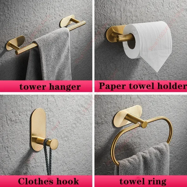 Adhesive Paper Towel Holder Under Cabinet Wall Mount for Kitchen Paper Towel Gold Paper Towel Roll Holder Bathroom Hardware Set 3