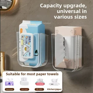 Wall Mounted Toilet Paper Box Suction Cup Wet Paper Towel Storage Boxs No Punching Bathroom Wet Towels Holder paper dispenser 1